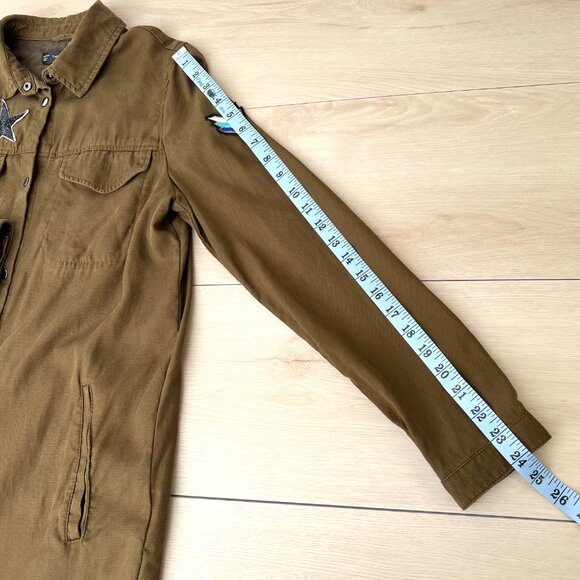Zara Trafaluc Outerwear Olive Army Green Patch Long Duster Shacket (S) / Grunge - Picture 10 of 15